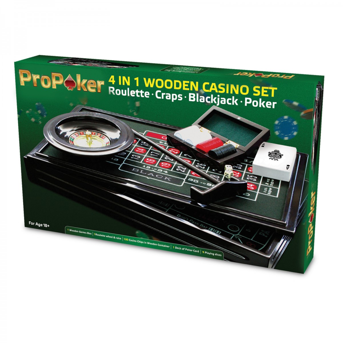 ProPoker 4-in-1 Wooden Casino Set - Products