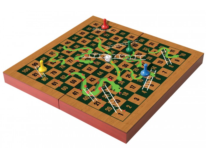 Folding Wood Snakes & Ladders Set 