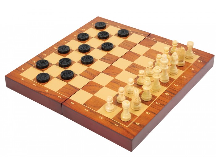 Folding Wood Chess & Checkers Set 