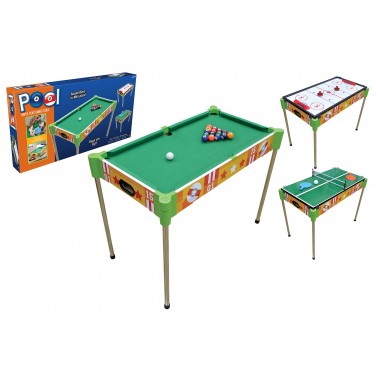 32” Triple-Play Wood Pool Table & Tabletop (+Ping Pong + Slide Hockey)